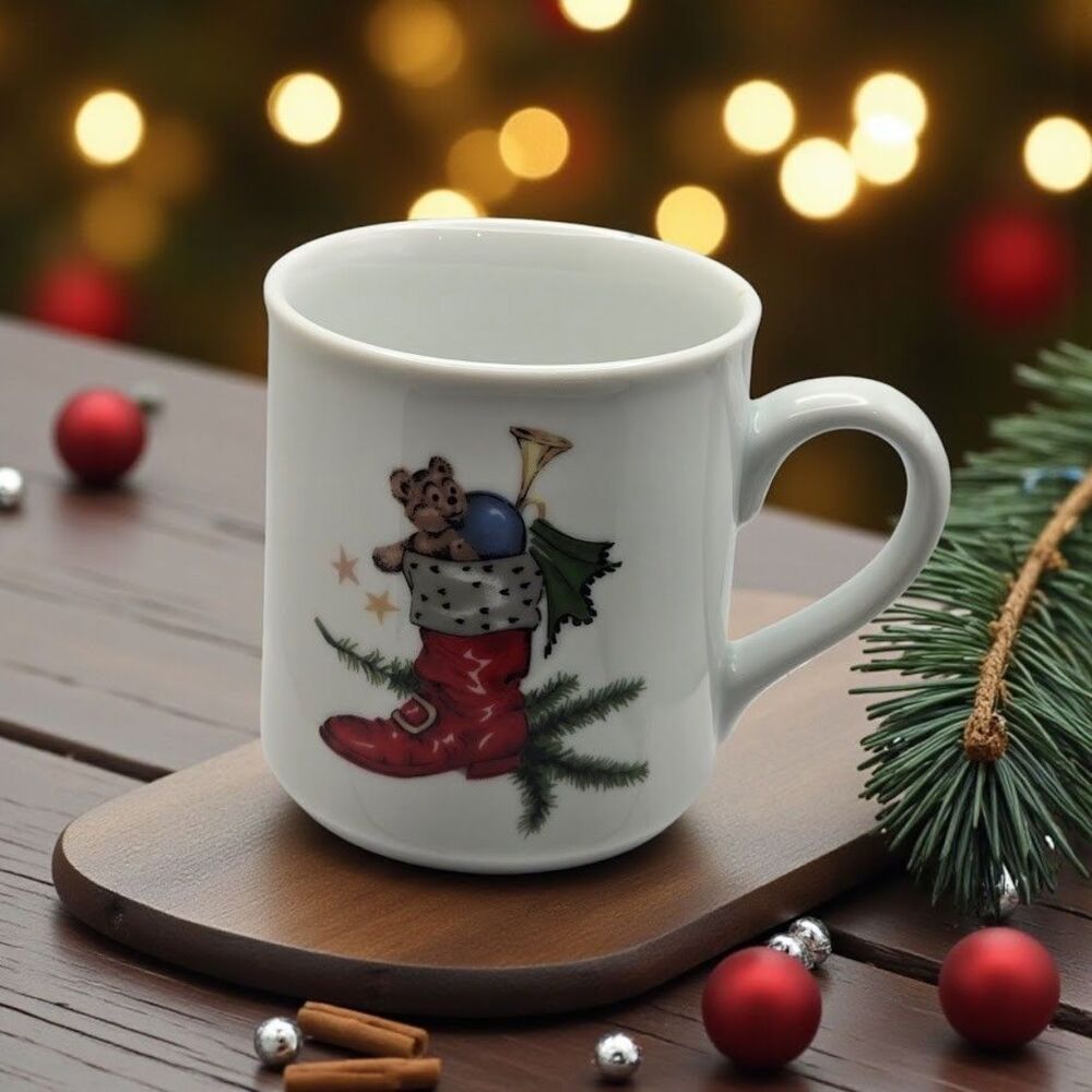 Schmidt Porcelana Brasil Vintage Christmas Mug Cup Santa Claus Boot with Toys